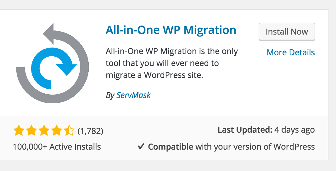 allinonemigration install WordPress biztonsági mentés és költöztetés, All In One Migration