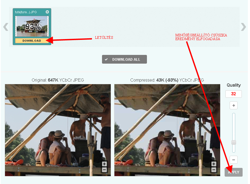 képoptimalizálás - az optimalizált kép letöltése