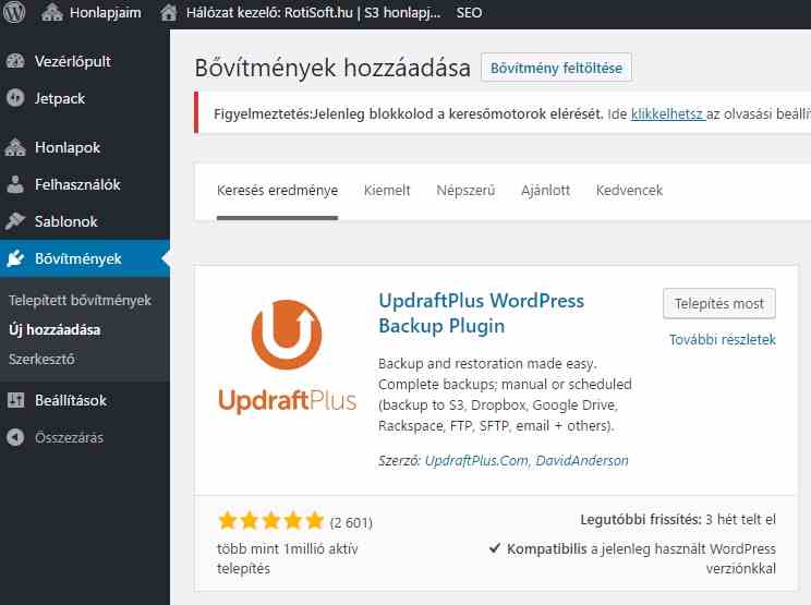 updraftplus 01 Biztonsági mentés - UpdraftPlus bővítmény bemutató