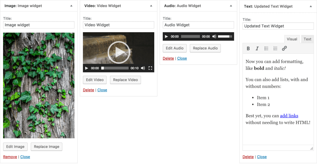 widgets with all four widescreen w 1054 Megérkezett "Evans", WordPress 4.8
